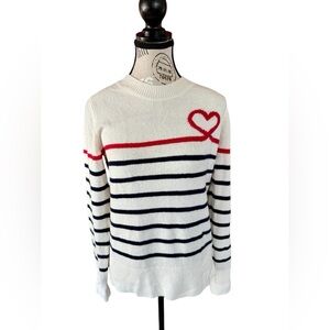 LOFT Soft Knit Heart Stripe Sweater with Red Heart • Size Small